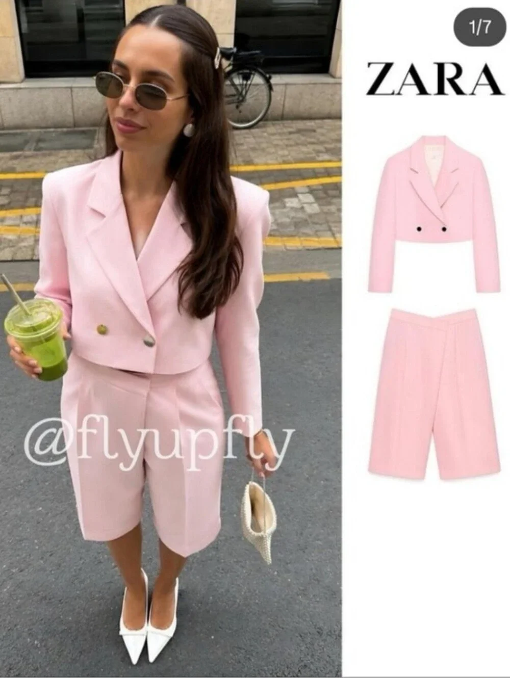 Zara Set 2 Pc Blazer & Pleated Shorts Pink Size M/L